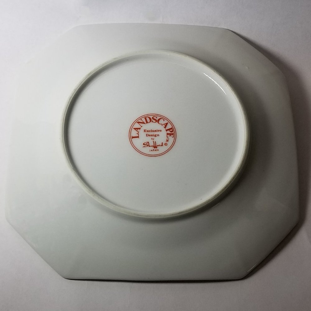 Red & White Octagonal Plate Farmer on Buffalo Signed Art Shafford by Landscape - Picture 3 of 7